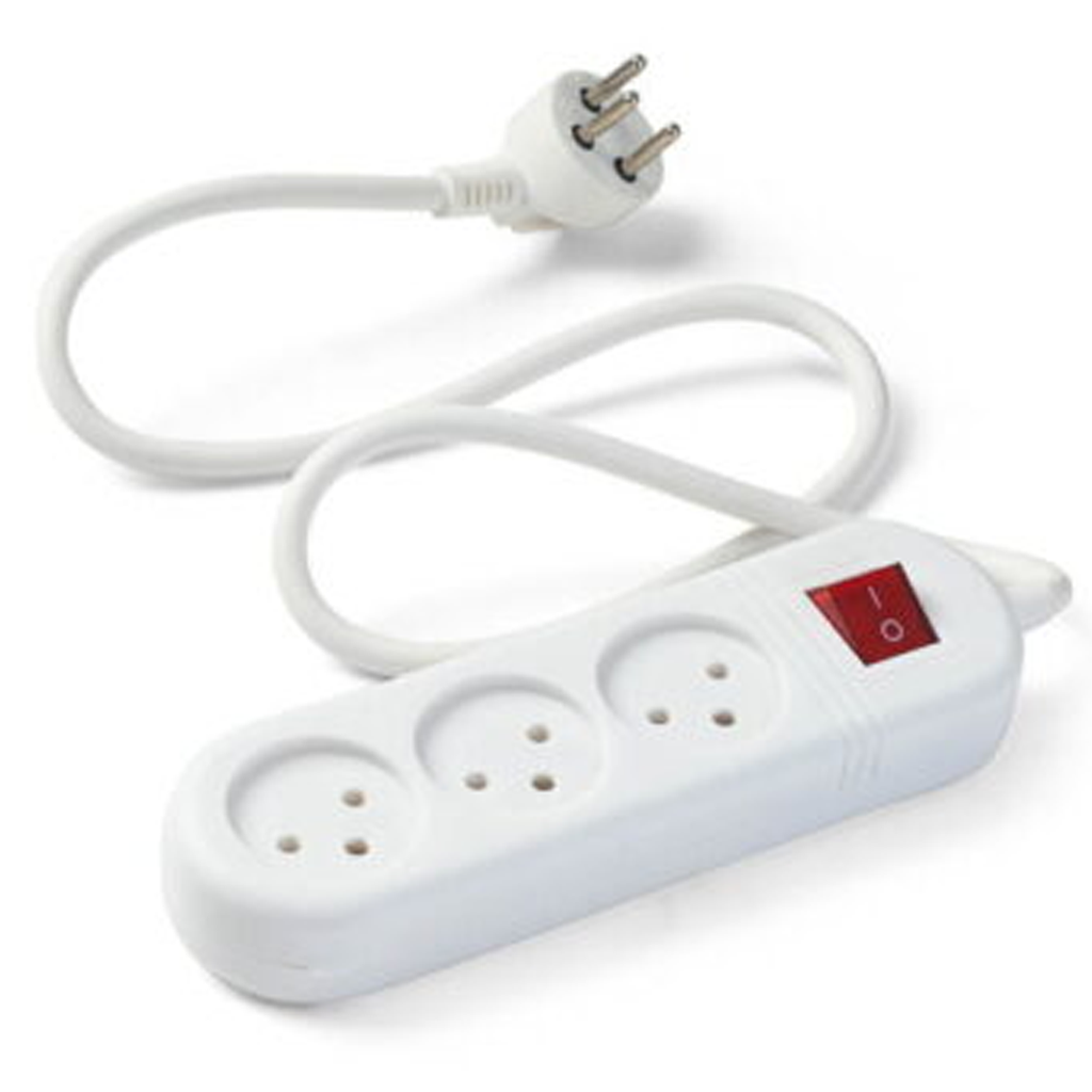 موزع مع سلك و مفتاح 1 متر 3 اباريز - POWER STRIP WITH SWITCH & CABLE 1M 3 SOCKETS