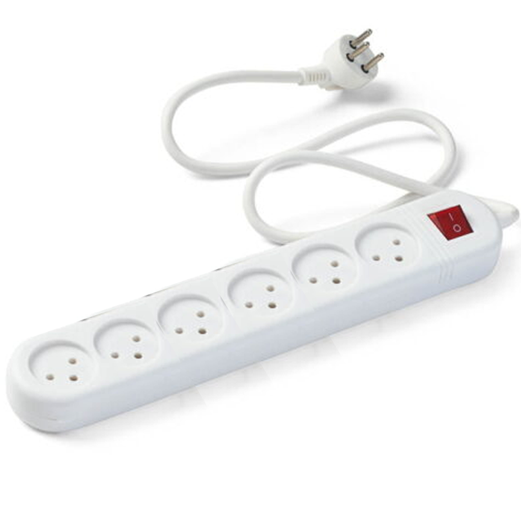 موزع مع سلك و مفتاح 1 متر 6 اباريز - POWER STRIP WITH SWITCH & CABLE 1M 6 SOCKETS