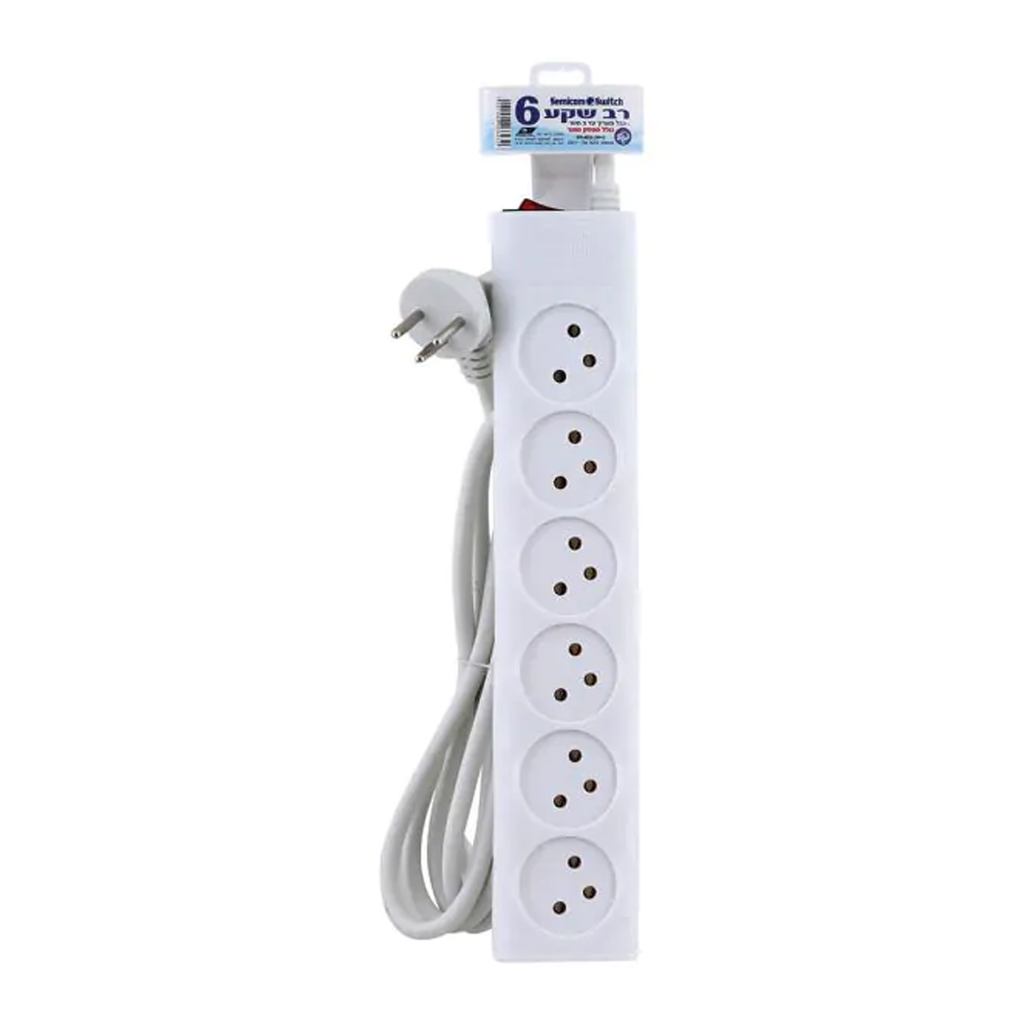 موزع مع سلك و مفتاح 3 متر 6 اباريز - POWER STRIP WITH SWITCH & CABLE 3M 6 SOCKETS