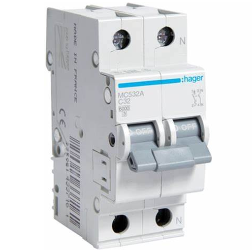 [HAGER-MC532A] قاطع هاجر 2*32 امبير  -  MCB 2*32 A HAGER