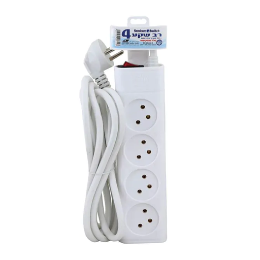 موزع مع سلك و مفتاح 3 متر 4 اباريز - POWER STRIP WITH SWITCH & CABLE 3M 4 SOCKETS
