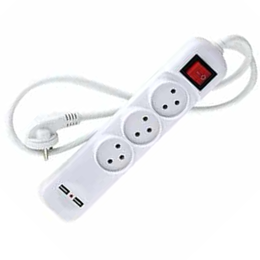 موزع ثلاثي مع 2 يو اس بي مع سلك و مفتاح - POWER STRIP WITH CABLE & SWITCH INC. 3 SOCKETS & 2 USB